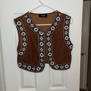 Vintage style floral trim corduroy vest